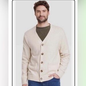 Goodfellow‎ & Co Men's Long Sleeve V-Neck Cardigan Sweater in Cream, size Large